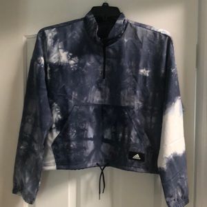 Adidas blue/white tie dye cropped windbreaker NWT Size Large